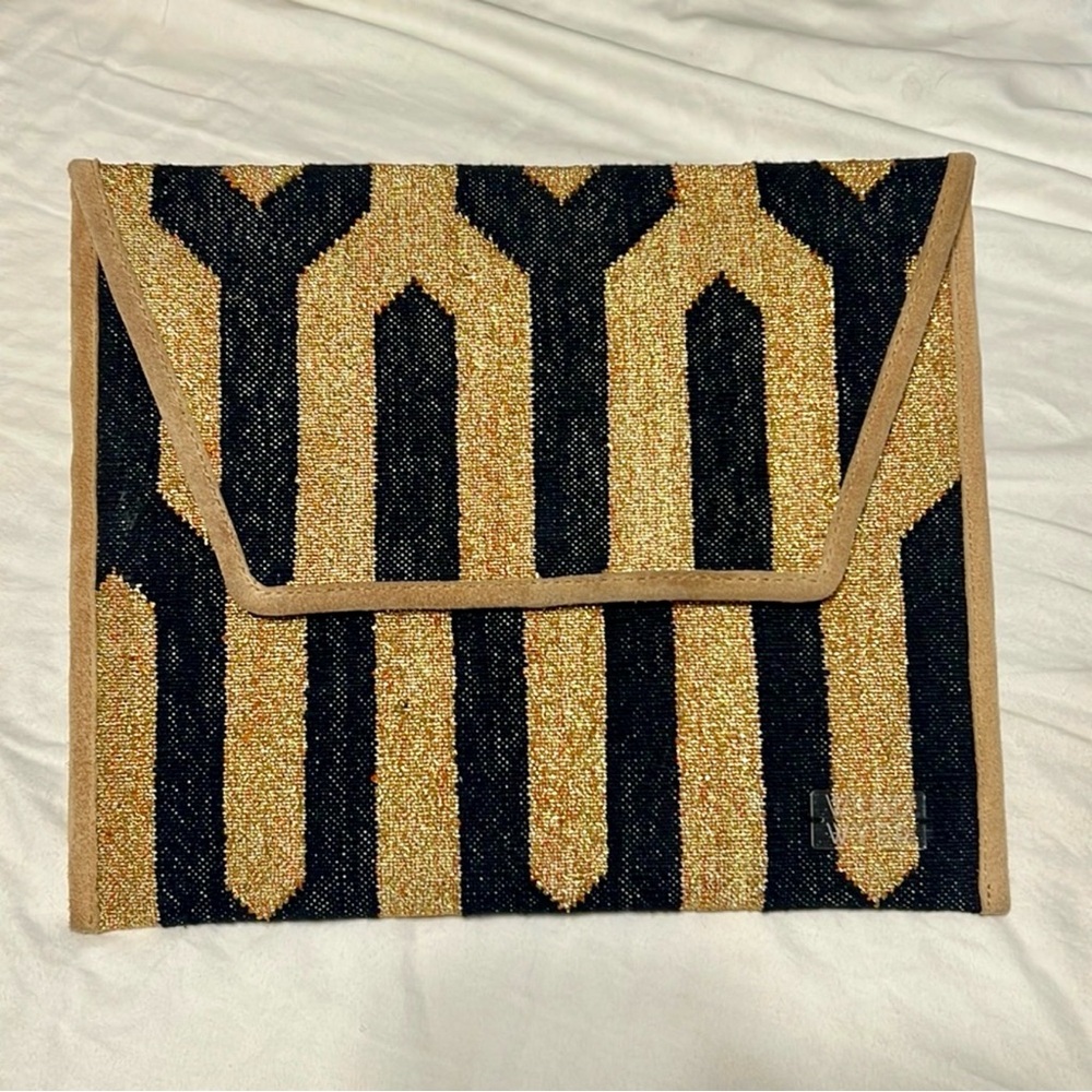 WKND WYFR gold and black envelope clutch